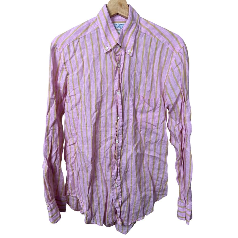 Ugo Colella For Lancora Mens Pink Dress Shirt Size 15 1/4 40 *Missing Button*